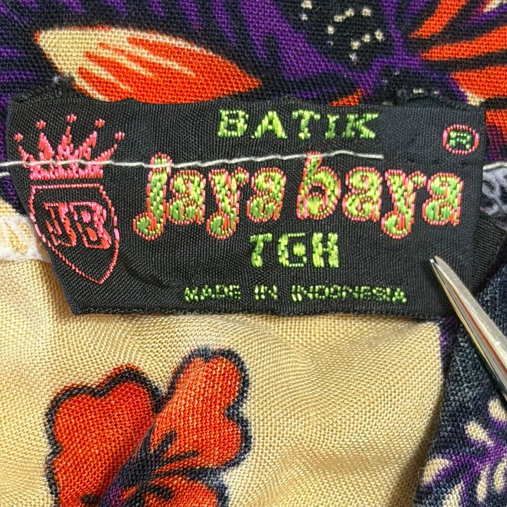 Vtg Jaya Baya Batik Floral Midi Dress size M/L Indonesia Wax Block Print - Picture 9 of 11
